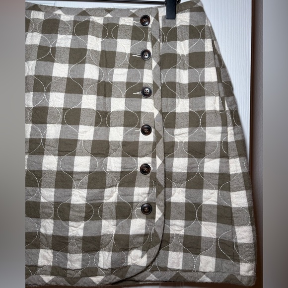 Madewell Green White Gingham Quilted Button Front Wrap Mini Skirt Size 12 - Picture 7 of 13
